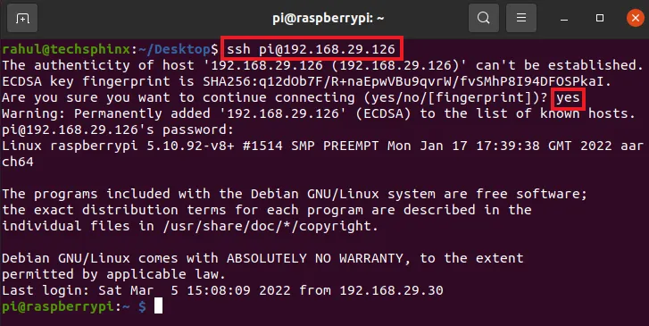 SSH to Raspberry Pi from Linux