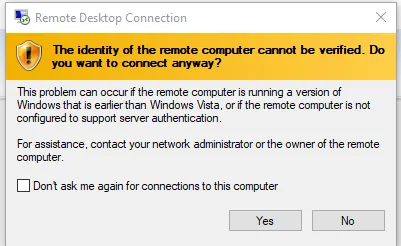 Remote Desktop Prompt Windows