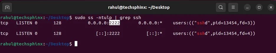 check ssh port Linux