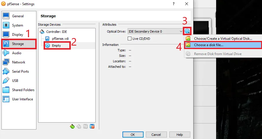 pfsense attach ISO