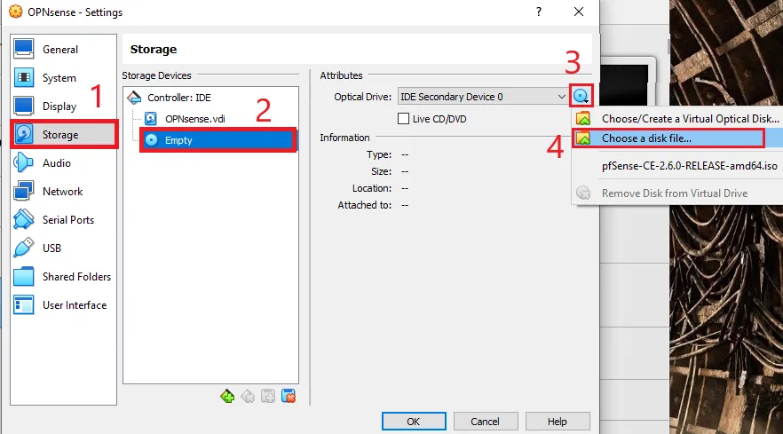 attach OPNsense ISO