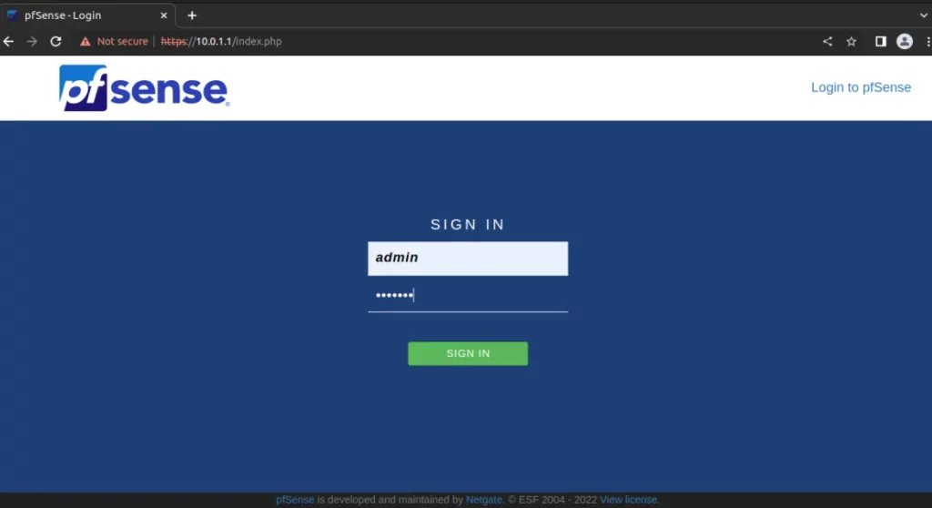 pfsense login screen