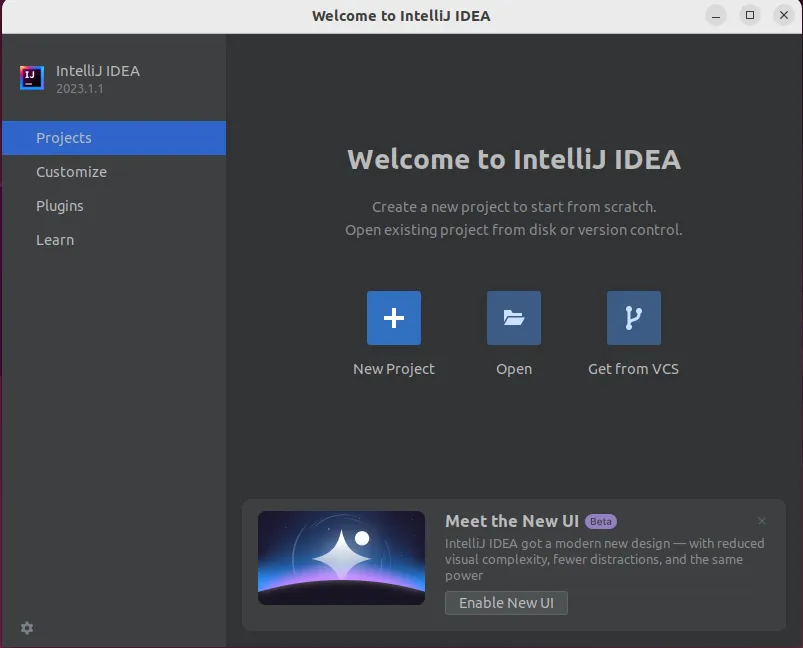 IntelliJ IDEA Welcome screen