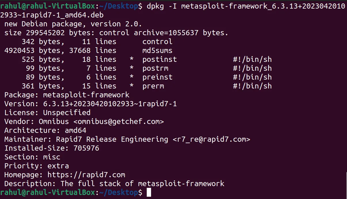 dpkg info about Metasploit on Ubuntu